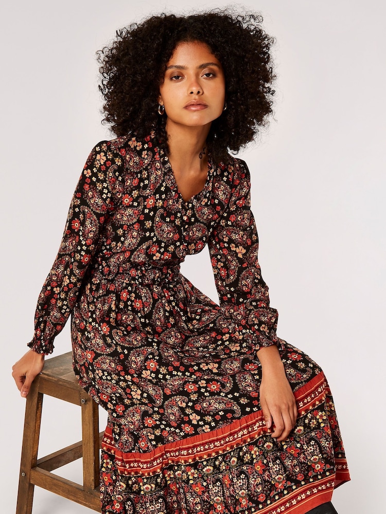 Buy Apricot Black Floral Paisley Midi Dress from Next South Africa