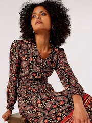 Apricot Black Floral Paisley Midi Dress - Image 4 of 5