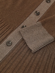 Reiss Mocha Brown Nova Pleated Knit Collared Midi Dress - Image 7 of 7