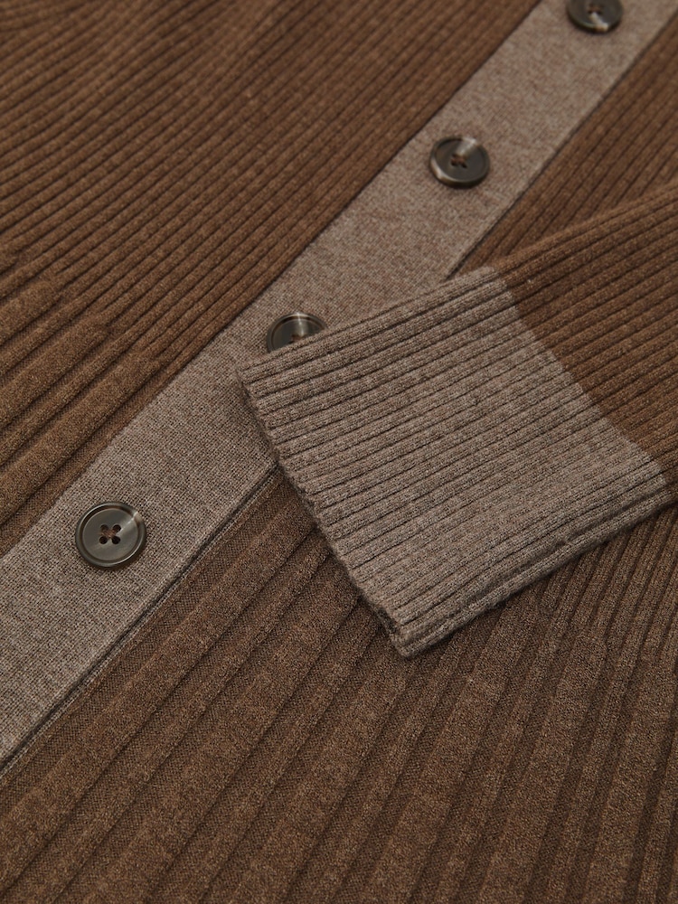 Reiss Mocha Brown Nova Pleated Knit Collared Midi Dress - Image 7 of 7 Reiss Mocha Brown Nova Pleated Knit Collared Midi Dress - Image 7 of 7