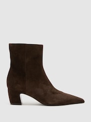 Reiss Chocolate Nicole Leather Pointed-Toe Low-Heel Ankle Boots - Image 2 of 5