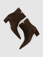 Reiss Chocolate Nicole Leather Pointed-Toe Low-Heel Ankle Boots - Image 3 of 5