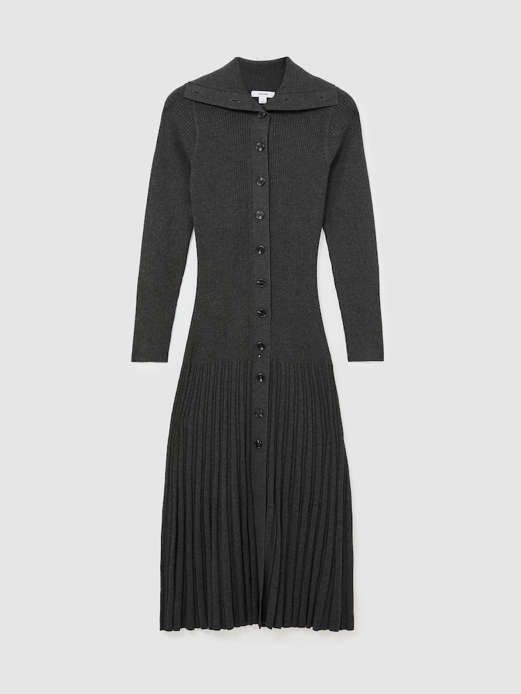 Reiss Nova plissert strikket midikjole med krage - Bilde 2 av 7 Reiss Nova plissert strikket midikjole med krage - Bilde 2 av 7