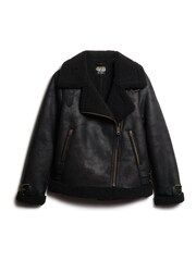 Superdry Black Faux Fur Shearling Aviator Jacket - Image 5 of 7