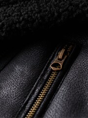 Superdry Black Faux Fur Shearling Aviator Jacket - Image 7 of 7