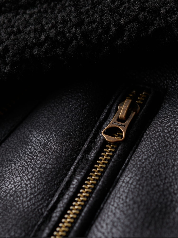 Superdry Black Faux Fur Shearling Aviator Jacket - Image 7 of 7