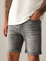 Grey Skinny Fit Stretch Denim Shorts - Image 1 of 8