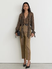 Reiss Black/Gold Charlotte Silk-Georgette Paisley Tie-Neck Blouse - Image 3 of 7