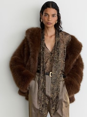 Reiss Black/Gold Charlotte Silk-Georgette Paisley Tie-Neck Blouse - Image 4 of 7
