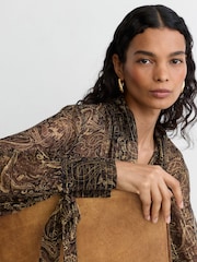 Reiss Black/Gold Charlotte Silk-Georgette Paisley Tie-Neck Blouse - Image 5 of 7