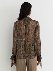 Reiss Black/Gold Charlotte Silk-Georgette Paisley Tie-Neck Blouse - Image 6 of 7