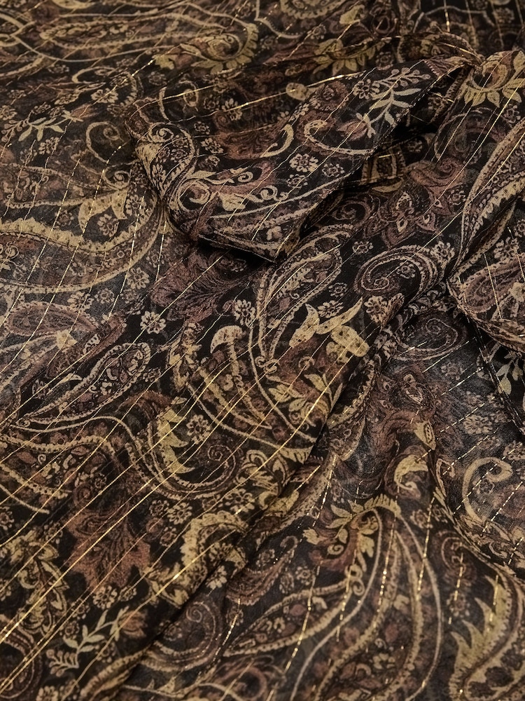 Reiss Black/Gold Charlotte Silk-Georgette Paisley Tie-Neck Blouse - Image 7 of 7 Reiss Black/Gold Charlotte Silk-Georgette Paisley Tie-Neck Blouse - Image 7 of 7