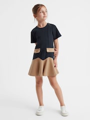 Reiss Navy Fion 9-14 yrs Contrast Flared Dress - Image 1 of 6
