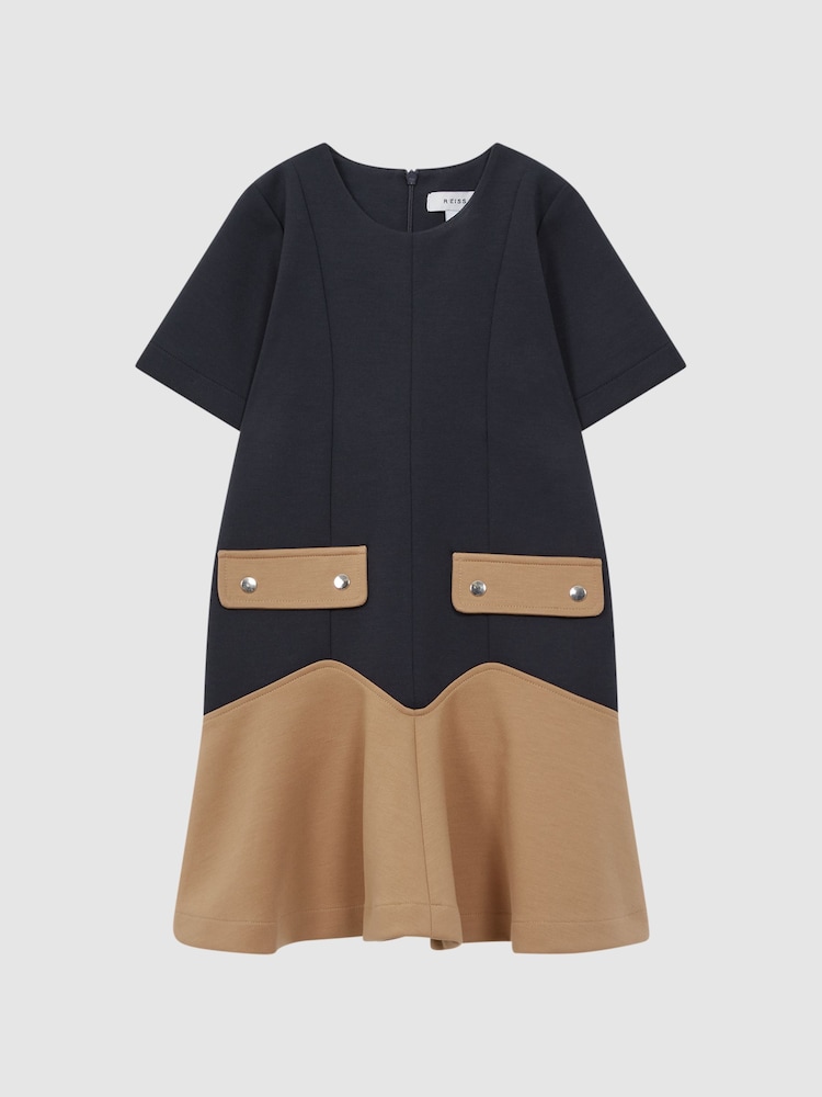 Reiss Navy Fion 9-14 yrs Contrast Flared Dress - Image 2 of 6