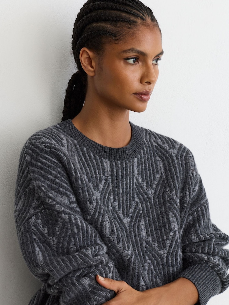 Grigio - Maglione Reiss Leah in jacquard di lana e cashmere - Immagine 1 di 7