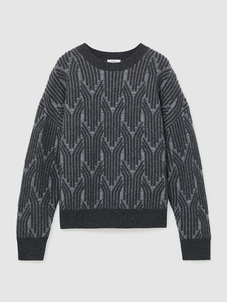 Grigio - Maglione Reiss Leah in jacquard di lana e cashmere - Immagine 2 di 7