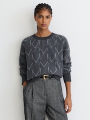 Grigio - Maglione Reiss Leah in jacquard di lana e cashmere - Immagine 4 di 7