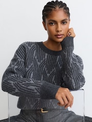 Grigio - Maglione Reiss Leah in jacquard di lana e cashmere - Immagine 5 di 7