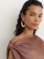 Reiss Taupe Brown Paige Satin Asymmetric Draped Maxi Dress - Image 4 of 7