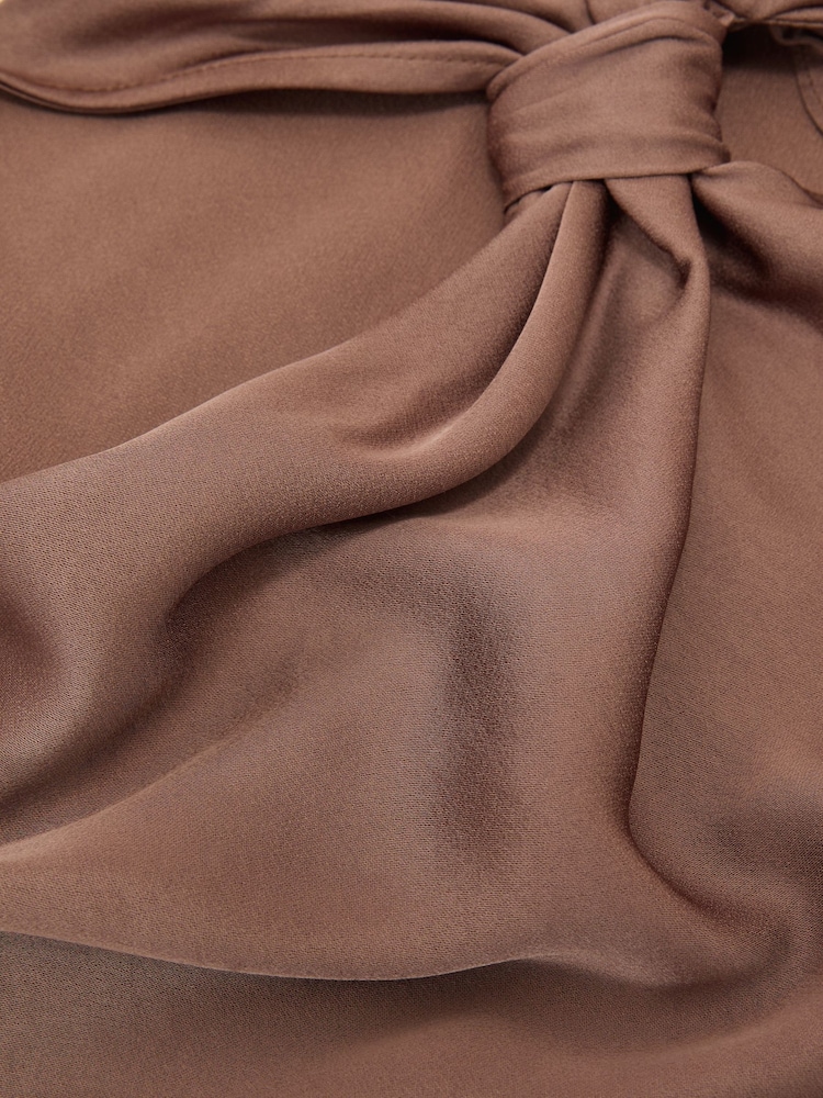 Reiss Taupe Brown Paige Satin Asymmetric Draped Maxi Dress - Image 7 of 7 Reiss Taupe Brown Paige Satin Asymmetric Draped Maxi Dress - Image 7 of 7