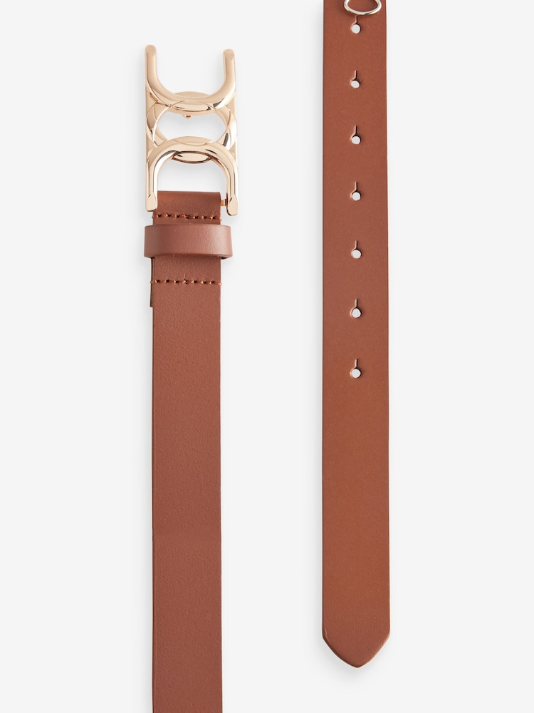 Tan Brown Regular Statement Buckle Leather Belt - Image 8 of 8