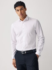White Regular Fit Double Cuff Easy Care Textured Smart Shirt - Image 1 of 8