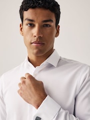 White Regular Fit Double Cuff Easy Care Textured Smart Shirt - Image 4 of 8