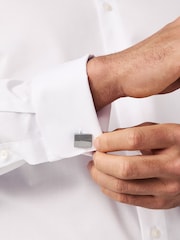 White Regular Fit Double Cuff Easy Care Textured Smart Shirt - Image 5 of 8