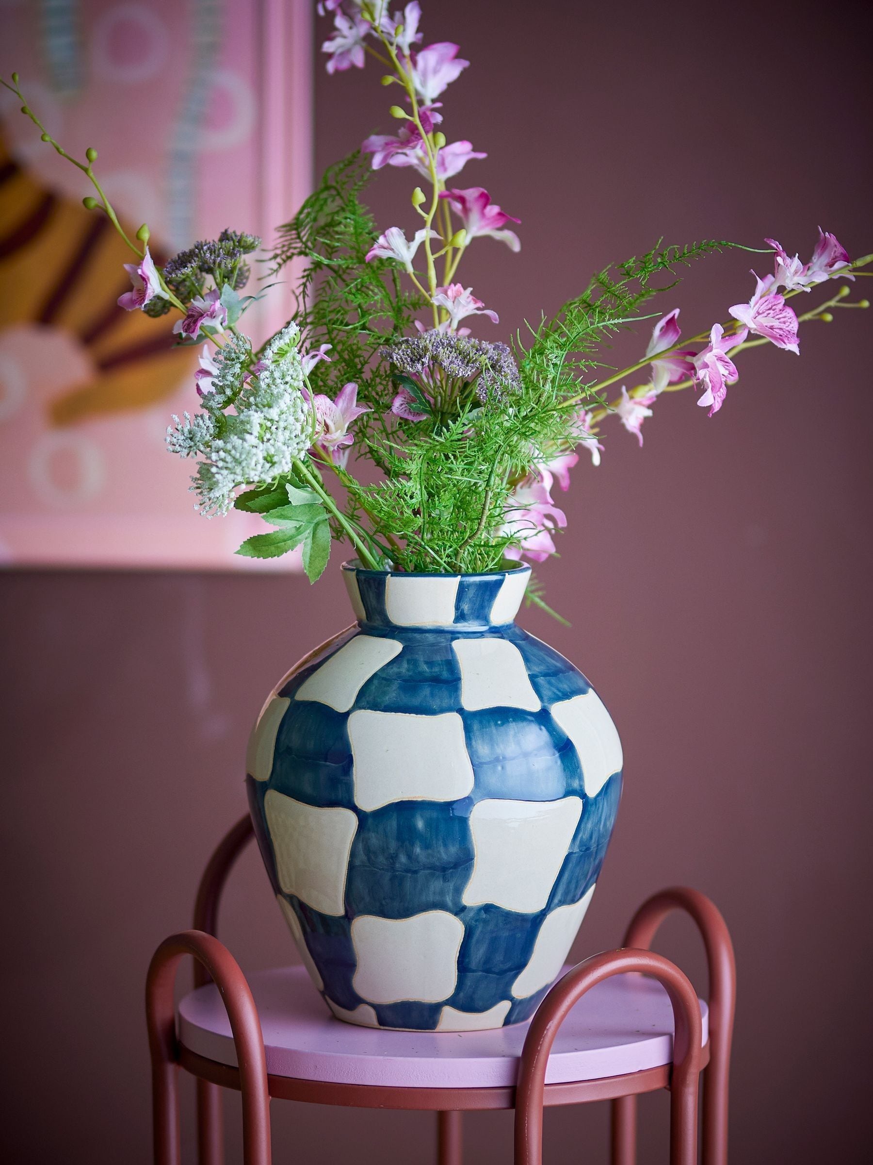 Bloomingville Unisex Blue Check Vase - Image 1
