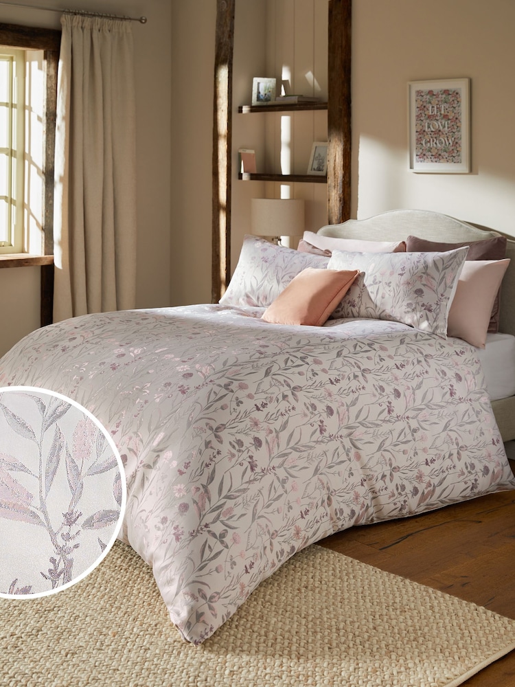Pink Floral Jacquard Duvet Cover and Pillowcase Set - Image 1 of 3