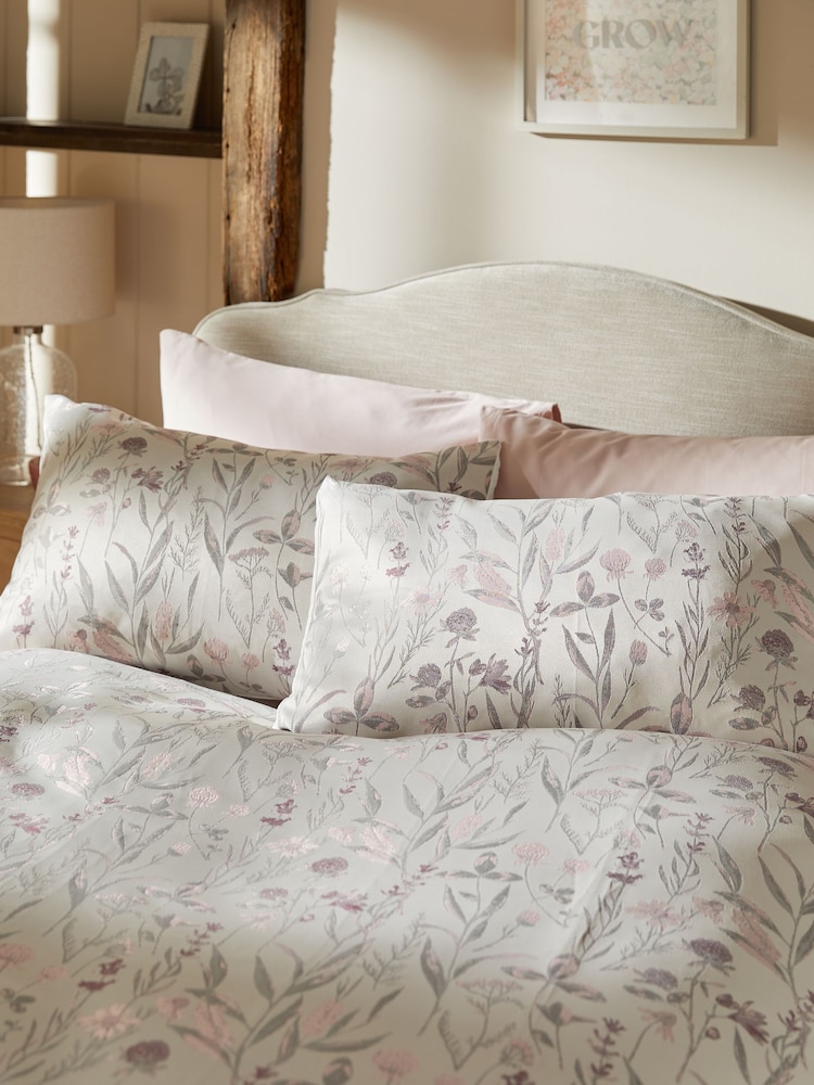 Pink Floral Jacquard Duvet Cover and Pillowcase Set - Image 2 of 3
