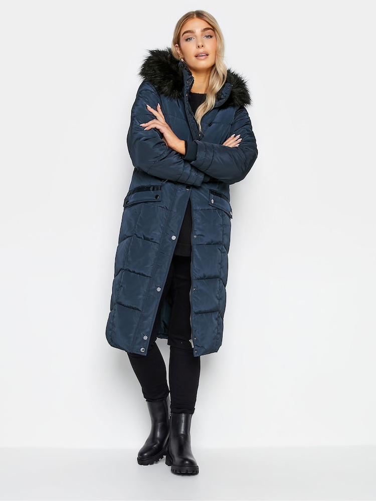 M&Co Blue Faux Fur Trim Padded Coat - Image 1 of 4