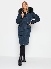 M&Co Blue Faux Fur Trim Padded Coat - Image 3 of 4