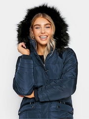 M&Co Blue Faux Fur Trim Padded Coat - Image 4 of 4