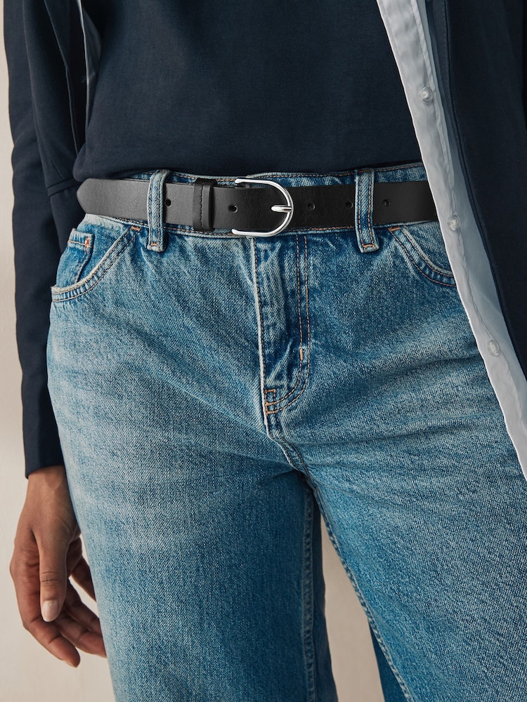 Black with Silver Regular Leather Belt - Image 2 of 4 Black with Silver Regular Leather Belt - Image 2 of 4