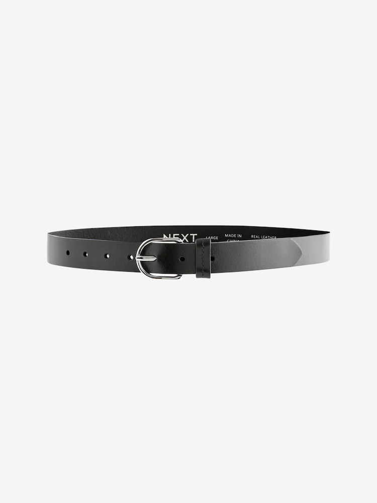 Black with Silver Regular Leather Belt - Image 3 of 4