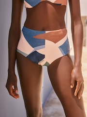 Blue Abstract High Waist Bikini Bottoms - Image 1 of 8