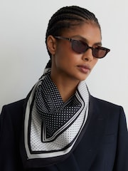 Reiss Navy Pollie Silk Polka-Dot Square Scarf - Image 1 of 6