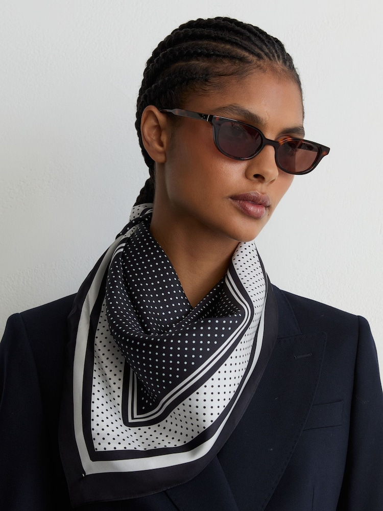 Reiss Navy Pollie Silk Polka-Dot Square Scarf - Image 1 of 6