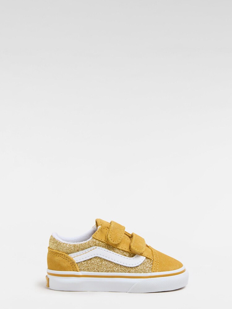 Vans Girls Gold Glitter Champagne Old Skool Velcro Trainers - Image 1 of 4