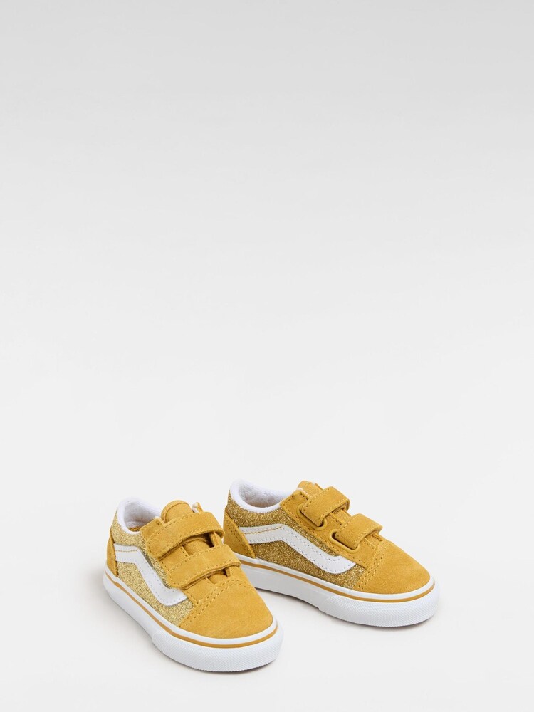 Vans Girls Gold Glitter Champagne Old Skool Velcro Trainers - Image 2 of 4