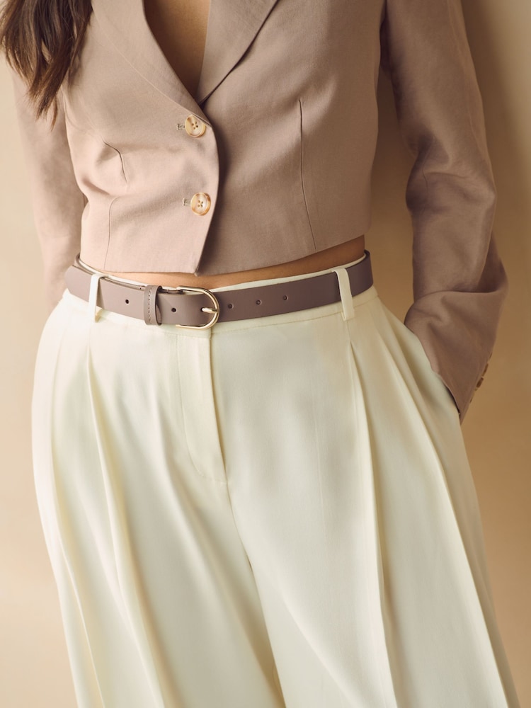 Taupe Brown Regular Leather Belt - Image 1 of 4 Taupe Brown Regular Leather Belt - Image 1 of 4
