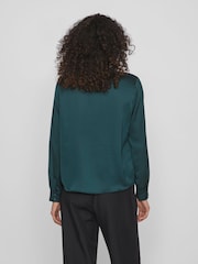 VILA Green V-Neck Long Sleeve Satin Top - Image 2 of 5