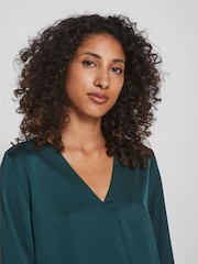 VILA Green V-Neck Long Sleeve Satin Top - Image 4 of 5