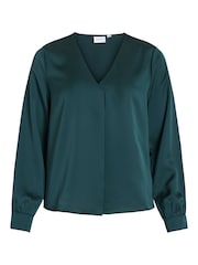 VILA Green V-Neck Long Sleeve Satin Top - Image 5 of 5