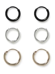 Mixed Metal Mini Hoop Black Earrings 3 Pack - Image 1 of 2