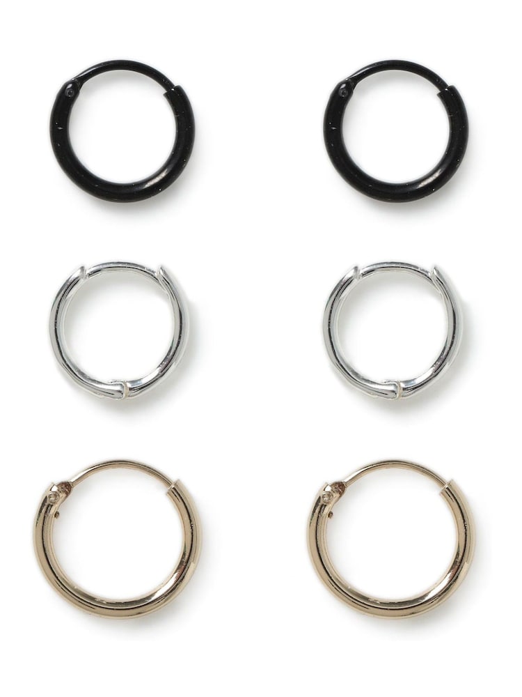 Mixed Metal Mini Hoop Black Earrings 3 Pack - Image 1 of 2