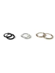 Mixed Metal Mini Hoop Black Earrings 3 Pack - Image 2 of 2