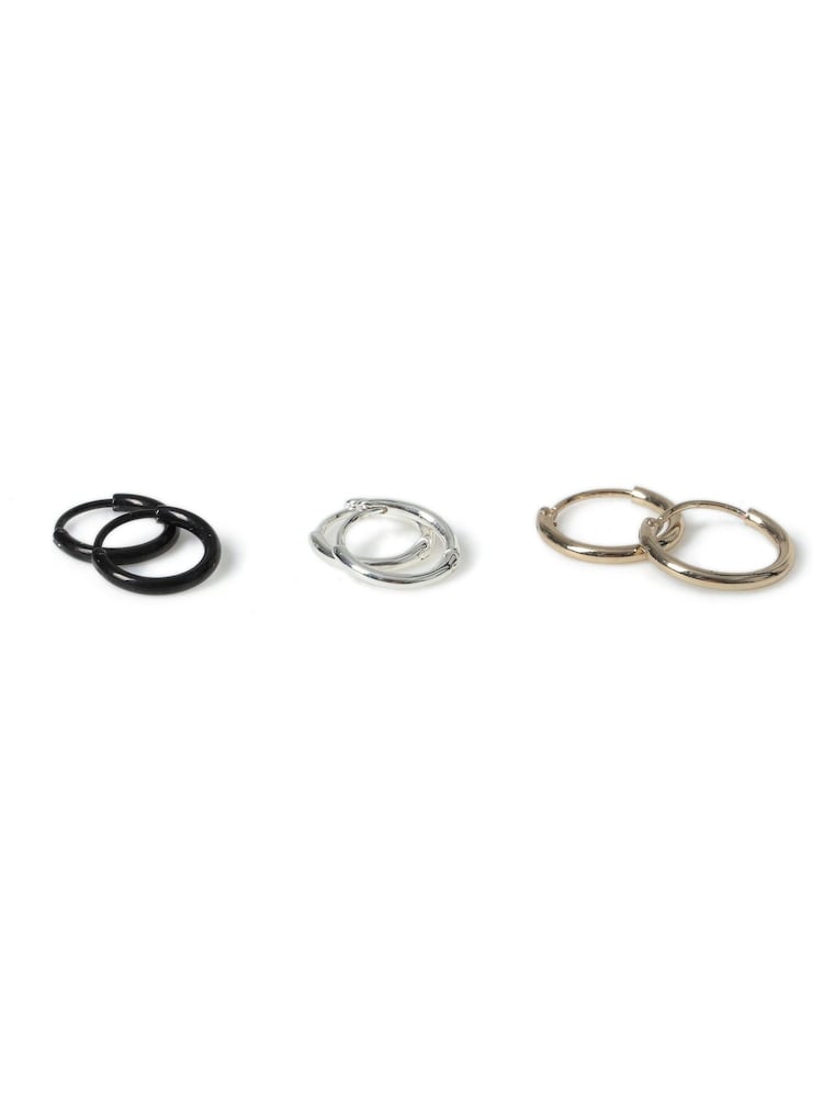Mixed Metal Mini Hoop Black Earrings 3 Pack - Image 2 of 2