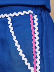 Love & Roses Cobalt Blue Viscose/Linen Blend Ric Rac Detailed Trousers - Image 3 of 5
